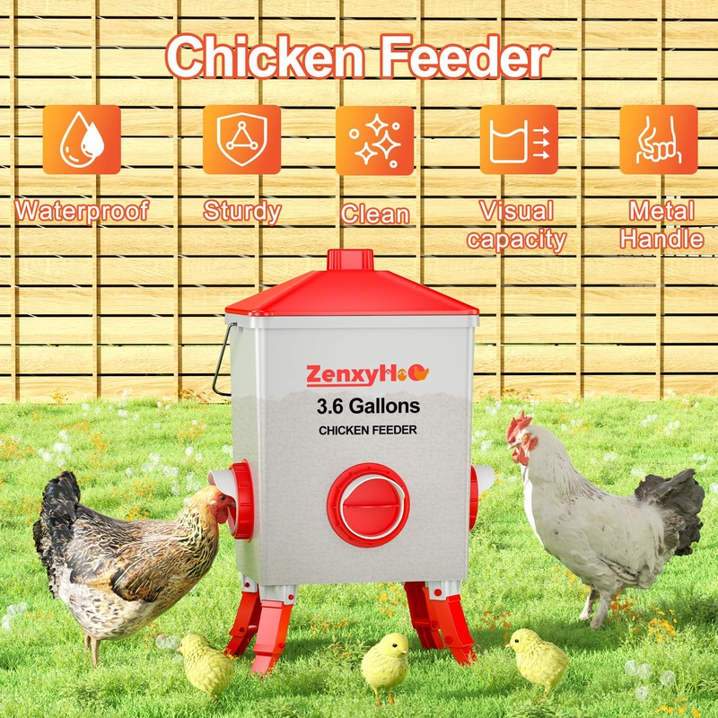 ZenxyHoC 3.6 Gal Chicken Feeder with Anti-Roost Cone, 3 Height