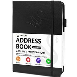 JXSELECT Elegant Address Book with Alphabetical Tabs, Hardcover Address Log Book & Password Keeper, with Contacts, Phone Numbers, Birthdays, Anniversaries and Notes Section (5.2x7.7") (Black)