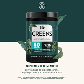 LIFE 360 + GREENS | 50 Porciones | Espinaca, Espirulina, Arándano, Avena, Resveratrol, Prebióticos y Probiótico (Lactobacillus Acidophilus) | Suplemento Alimenticio en Polvo | 250 Gramos por Envase