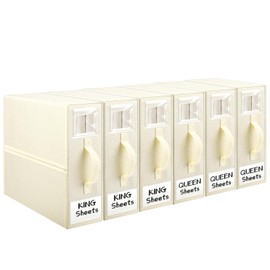 YUOROS Bed Sheet Organizer (Queen or King Size) Foldable Sheet Organizers and Storage for Bed Sheet, Duvet Covers and Pillowcases(6 Pack, Beige)