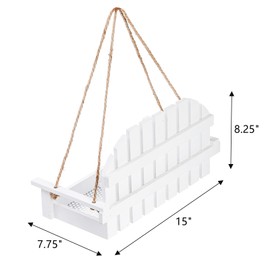 Frcctre Wood Bird Feeder for Outside, Cute White Swing Bench Wild Bird Feeder Squirrel Feeder Hanging Seed Tray Platform with Metal Mesh Bottom for for Garden Yard Porch Outside Decoration