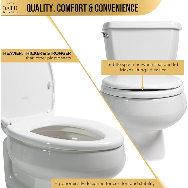 Bath Royale Elongated Toilet Seat BR501-01 Quiet Close, Stain-Resistant and
