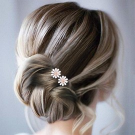Dervivea Daisy Wedding Hair Pins Flower Bridal Hairpiece Pin Vintage Flower Hair Pins Barrette Gold Flower Hairpin Clips Decorative Hair Accessories for Women and Girls Pack of 2
