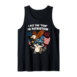 Groovy I Put The Tism in Patriotism Raccoon Athletic Meme Tank Top