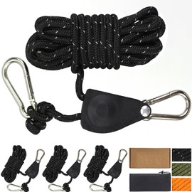 Cveenk Pack of 4 13 ft/4 m Reflective Guy Ropes Rope with Rope Tensioner, Φ 4 mm Nylon Cord Tent Cord Tension Cord Camping Rope with Rope Ratchet for Tent Awning Tarpaulin Camping (Black)