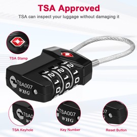 ZHEGE TSA Approved Luggage Locks, Wire Padlock, 3 Digit Tent Lock with White Numbers, Small Padlock, Travel Padlocks for Suitcases, Briefcases, Sport Bags, Baggage, Handbag (2P, Black)