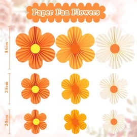 9Pcs Yellow Paper Fan Party Decoration Supplies White Yellow Paper Fan Flowers Sunflower Themed Decorations for Baby Shower Birthday Party Wedding Graduation 20/25/30cm (Daisy)