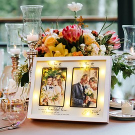 Then & Now 50th Anniversary Picture Frame for Couple - Celebrate Years of Love Wooden Photo Frame for Parents, Husbands, Wives - Wedding Engagement Gifts - Double 4x6 Photos White