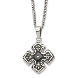 The Black Bow Stainless Steel, Black Plated & CZ Celtic Cross Necklace, 20 Inch