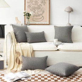 Home Brilliant Grey Cushion Covers 45cm x 45cm, Soft Faux Linen Burlap Throw Pillow Covers, Decorative Cushion Cover 18x18 Set of 2, 45 x 45cm, Dark Grey