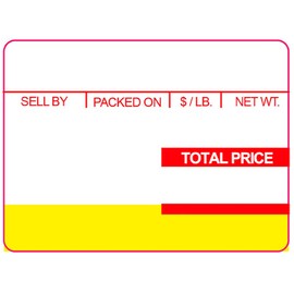 VisionTechShop ISHIDA 1819 Printing Scale Label, AC, Astra, RED/Yellow UPC 64mm x 47mm, 800 Per Roll, 12 Rolls per Case