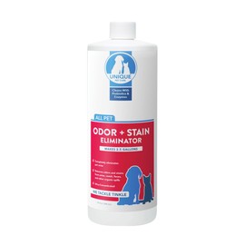 Unique Pet Odor and Stain Eliminator - 32 oz. Liquid Concentrate - Makes Over 2.5 Gallons Cleaner - Bio-enzymatic Formula Eliminates Old and New Pet Odors and Pet Stains (Packaging May Vary)