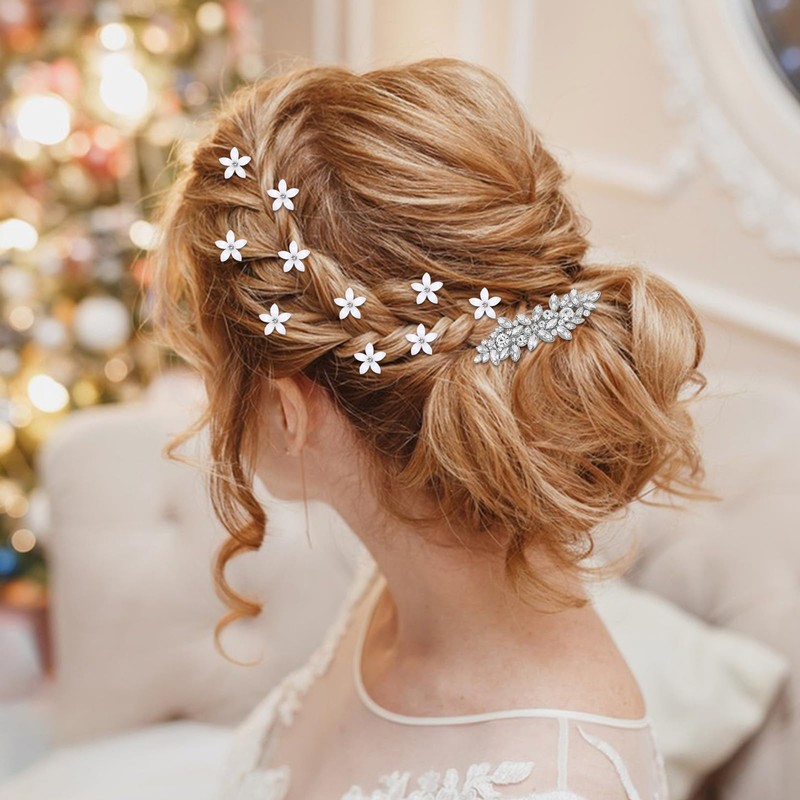 Rhinestone hair barrettes with mini flower clips