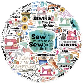 GUBPHK 50Pcs Sewing Machine & Crochet Stickers Waterproof Vinyl Decals for Water Bottles, Laptop, Luggage Knitting Quilting Theme Crafts Decorations, Perfect for Adults, Teens, Girls