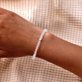 Gamtic Natural Stone Bracelet with 925 Sterling Silver Pearl - Pearl Bracelet for Women Original Gifts for Women Birthday Gift Christmas Gift for Daughter Mother Sister Girlfriend, 17 inches, Sterling