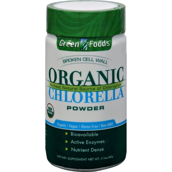 Green Foods Organic Chlorella Powder - Vegan - Non GMO - 2.1 oz (Pack of 2)