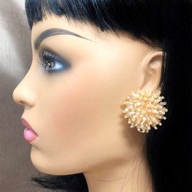 Large Glass Bead Burst Cluster Style Designer Inspired Look Fancy Formal Sparkle Post Stud Earrings - Assorted Colors (Light Brown)