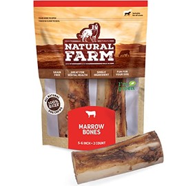 Natural Farm Dog Bones for Large Dogs 5-6” (2 Units) – 100% Beef Bone Marrow Dog Treats – High in Minerals & Vitamins – Mental Stimulation – Grain-Free - Marrow Bones for Dogs Long Lasting