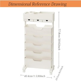 WWWHZGYS 6 Tier Rolling Bookshelf, Mobile Bookshelf with Wheels,Movable Storage Book Shelves.Office,Library,Dorm,Study Room Utility Book Rack(White, 3 Drawers)