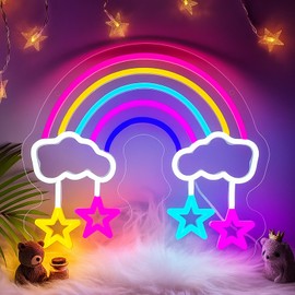 Rainbow Neon Sign for Wall Decor – 13.2'' x 14.6'' Colorful Rainbow Light Up Sign for Kids Bedroom, LED Wall Light for Girls Room, Aesthetic Room Decor for Teen Girls Birthday Gift