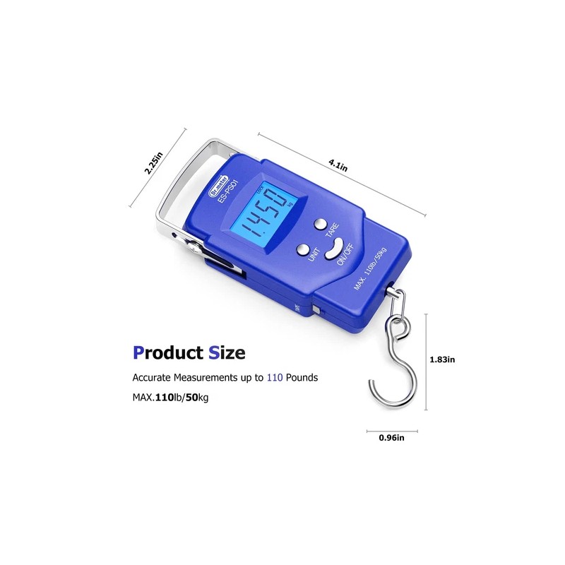 Dr.meter Fish scale, Backlit LCD Display 110lb/50kg PS01 Fishing Scale