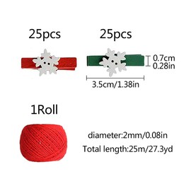 Christmas Mini Wooden Pegs 50 Snowflake Colored Wooden Cloth Pegs Clothpins Photo Clips and 25M/82FT Natural Jute Twine, Mini Photo Pegs Clips Craft for Holding Photo Paper Craft and DIY Decoration