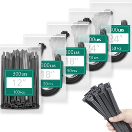 MasiStranth Zip Ties Assorted Sizes 300 Pack,12+14+18 Inch, 300LBS Tensile Strength Heavy Duty Self-locking Nylon Black Cable ties for Indoor Outdoor