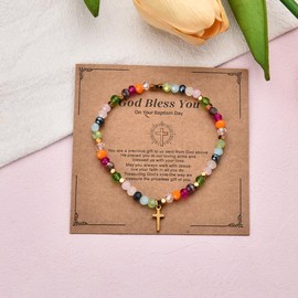 ShiQiao Spl Religious Baptism Gifts for Goddaughter First Communion Christian Gifts for Girls Daughter Beaded Bracelet for Son God Bless You Cross Bracelets for Women