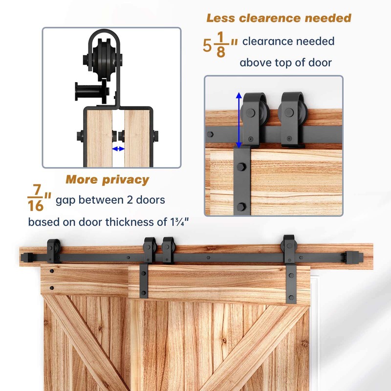 EaseLife 7.5FT Bypass Double Sliding Barn Door Hardware Kit,Single Track,