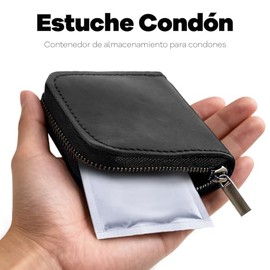 Fuinloth Funda de cuero para preservativos, bolsa pequeña con cremallera, color negro