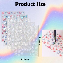 SIUSIO 5 Sheets Butterfly Nail Art Stickers 5D Embossed Aurora Butterfly Nail Decals Colorful Aurora Shining Design Self-Adhesive Nail Art Stickers for Women DIY Nail Decorations-Dreamy Butterfly