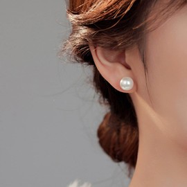 Yienate Imitation Pearl Stud Earrings Silver Vintage Round Ball Pearl Stud Earrings Minimalist Statement Simulated Pearl Earrings Wedding Bridal Pearl Earrings Jewellery for Women (8/10/12 mm), Zinc