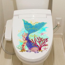 Buer Homie Toilet Seat Stickers Cartoon Mermaid Tail Pattern Decals B