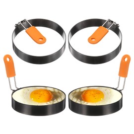 HARFINGTON 4Pcs Egg Rings 4" Stainless Steel Nonstick Pancake Cooking Ring with Silicone Handle for Griddle Frying Eggs Sandwich Omelets Breakfast