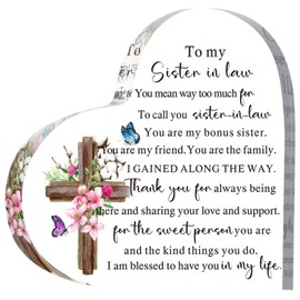 Chunful Sister Gifts Acrylic Heart Keepsake Plaque Sister in Law Birthday Desk Decorations Present Thanksgiving Christmas Wedding Gifts from Brother(Novel Cross)