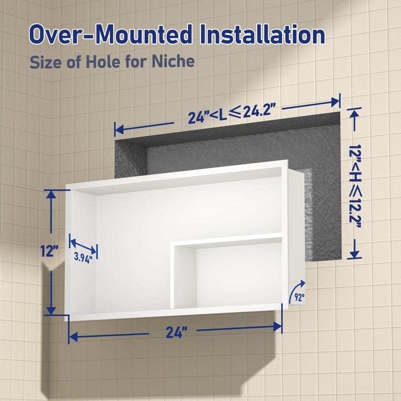 Bernkot Stainless Steel Shower Niche 12"×24" White with Shelf No