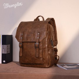 Montana West × Wrangler Backpack for Women Men Backpack Purse for Work Business Unisex Stylish Vegan Leather Dark Brown Backpack