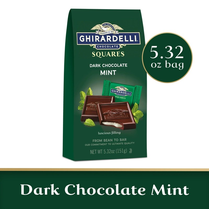 Ghirardelli Chocolate Squares, Dark and Mint Filled, 5.32 oz., (Pack