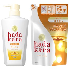 hadakara Body Soap, Liquid Type, Oil-in, Pure Rose Scent, Moisturizing, 16.2 fl oz (480 ml) + 11.5 fl oz (340 ml) Refill