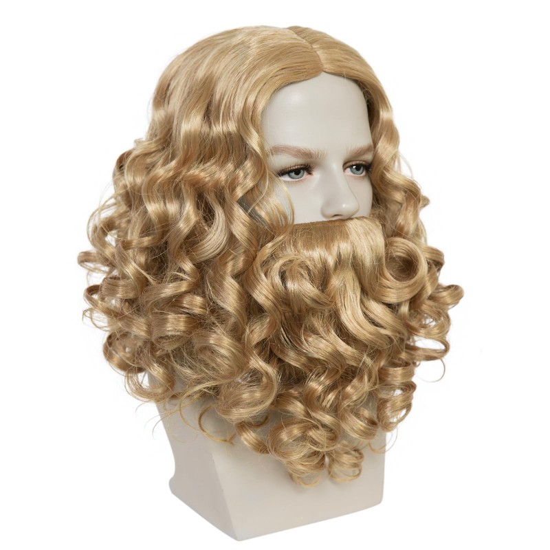 Old Mens Wig and Beard Set for Adult Wavy Men