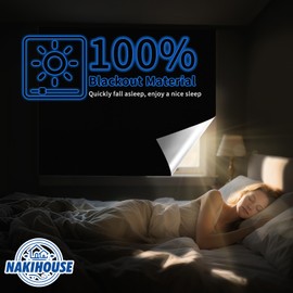 NAKIHOUSE 100% Blackout Blind, 100 x 150 CM Stick on Blackout Blinds for Windows, No Drill Temporary Blackout Curtains Suitable for Cutting any Size Shape, Black Out Blinds for Bedroom, Nursery, RV