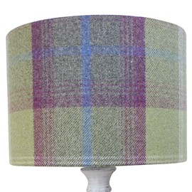 Pistachio Balmoral Tartan Check Drum Lampshade (30 cm Diameter x 21 cm High Table/Standard Lamp)