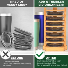 YAJR Tumbler Lid Organizer for Kitchen Cabinet, Freestanding Tumbler Lid Holder for Countertop, Bamboo Tumbler Lid Storage Rack, Tumbler Lid Organization for Cupboard Coffee Cup Lid Storage