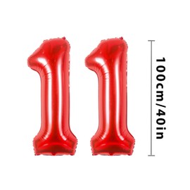 Number Balloons 11,Red Balloons 11 for Birhtday Party Decoration,40 Inch Giant Helium Foil Number Balloons for Women Men 11th Birthday Party Decor Anniversary Party Decorations Supplies