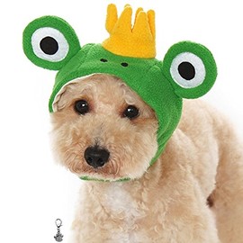 Plush Pet Costume Hat with Clip on Charm –Cute Frog Pet Costume Hat with Crown - Pet Hat – for Dogs – Pet Sizes XS to XL (Crown Frog, S)
