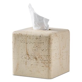 Natural Travertine Textures Tissue Box Cover Square for Home Decor,Resin Heavy Tissue Box Holder for Bathroom Countertop,Tabletop,Bedside Table,Office