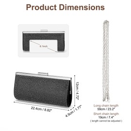 DTGN Evening Bags Clutch Purses for Women Formal, Crystal Rhinestone Purse Handbag Crossbody Bag with Chain Shoulder Bag Sparkly for Wedding Guest Party Black