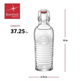 Bormioli Rocco Officina Water Bottle | 37.25 oz, Italian Glass Pitcher | Airtight Seal & Metal Clamp | Easy To Carry Handle, Dishwasher Safe & Eco-Friendly | Safe For Infused & Carbonated Drinks