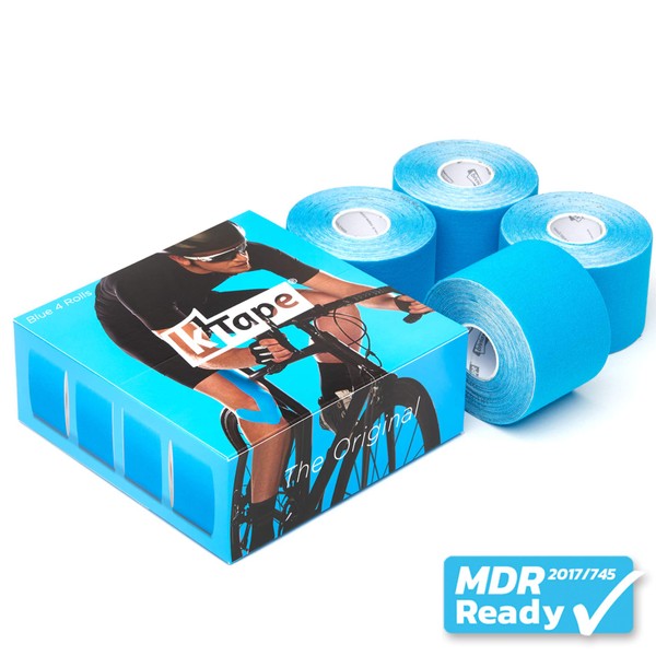 K-Tape Original Latex-Free Kinesiology Tape with Cotton and Long Lasting Physiobond Adhesive 4-Pack - Blue - 5cmx5m