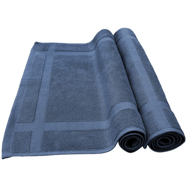 Daily Towel, Bath Mat, Foot Wipe Mat, 16.5 x 25.6 inches (42 x 65 cm), 100% Cotton, Washable, Terry Cloth, Quick Drying, Water Absorbent, Steel Navy, Set of 2